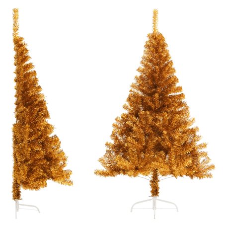 vidaXL Demi sapin de Noël artificiel avec support doré 120 cm PET