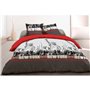 VISION Parure de couette New York - 100% coton - 1 housse de couette 220 x 240 cm + 2 taies d'oreiller 65 x 65 cm - Rouge et gri