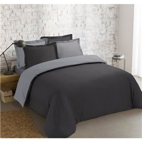 VISION - Bicolore - Housse de couette Réversible 200x200cm avec 2 taies 65x65cm - Anthracite/gris - 100% coton