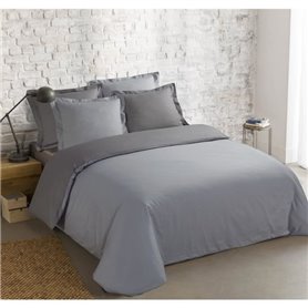 VISION - Bicolore - Housse de couette Réversible 240x220cm avec 2 taies 65x65cm -Gris/gris perle - 100% coton