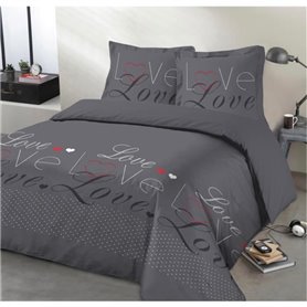 VISION Parure de couette Love - 100% coton - 1 housse de couette 200 x 200 cm + 2 taies d'oreiller 65 x 65 cm - Gris anthracite