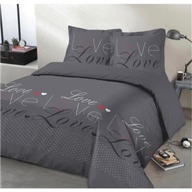 VISION Parure de couette Love - 100% coton - 1 housse de couette 240 x 260 cm + 2 taies d'oreiller 65 x 65 cm - Gris anthracite