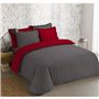 VISION - Bicolore - Housse de couette Réversible 240x220cm avec 2 taies 65x65cm - Anthracite/rouge - 100% coton