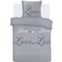 Parure Housse de couette - VISION - Love - 140 x 200 cm - 1 taie assortie 65 x 65 cm - Gris -  100% coton