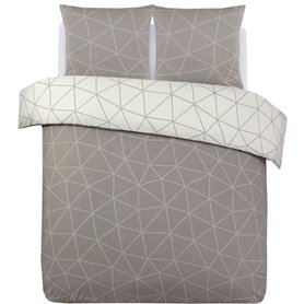 Parure Housse de couette - VISION - Hugo - Parure réversible - 260 x 240 cm - 2 taies assorties 65 x 65 cm - Beige - 100% coton