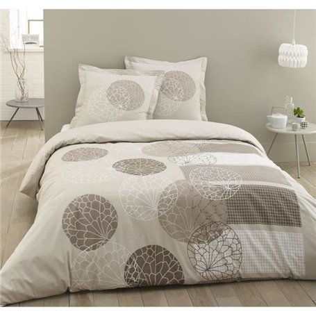 VISION Parure de couette Adele - 100% coton - 1 housse de couette 200 x 200 cm + 2 taies d'oreiller 65 x 65 cm a volant plat -