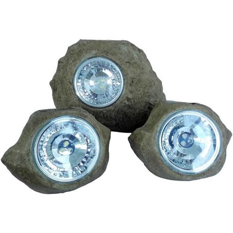 Lot de 3 rochers solaires de jardin a poser - LUMISKY - ROCKY BROWN - 14 et 9 cm - Balisage - LED blanc