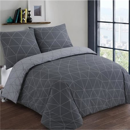 VISION Parure de couette Hugo - 100% coton - 1 housse de couette 240 x 260 cm + 2 taies d'oreiller 65 x 65 cm - Gris anthracite