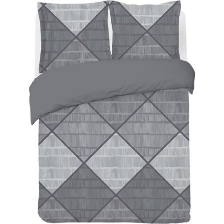 Parure Housse de couette - VISION - Harold  - 200 x 200 cm - 2 taies assorties 65 x 65 cm - Gris -  100% coton