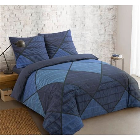 VISION - Parure de lit  HAROLD  - 100% coton - 1 housse de couette 240 x 220 cm + 2 taies d'oreiller 65x65cm - Bleu