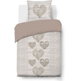 Parure Housse de couette - VISION - Alice - 140 x 200 cm - 1 taie assortie 65 x 65 cm - Beige -  100% coton