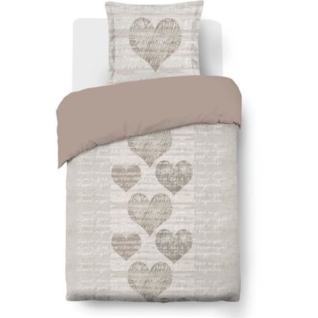 Parure Housse de couette - VISION - Alice - 140 x 200 cm - 1 taie assortie 65 x 65 cm - Beige -  100% coton