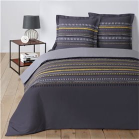 VISION Parure de couette Gaspard 100% Coton - 200 x 200 cm - Gris anthracite