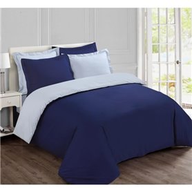 VISION - Parure housse de couette - Réversible Uni Marine et gris 240x220cm - 100% coton