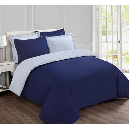 VISION - Parure housse de couette - Réversible Uni Marine et gris 240x220cm - 100% coton