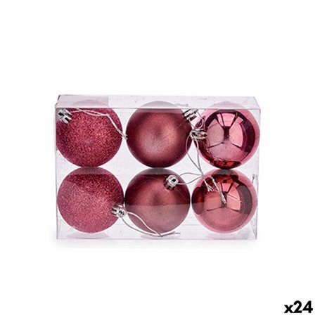 Lot de boules de Noël Rose PVC Ø 8 cm (24 Unités)