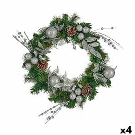 Couronne de Noël Vert Argenté 60 x 13 x 60 cm (4 Unités)