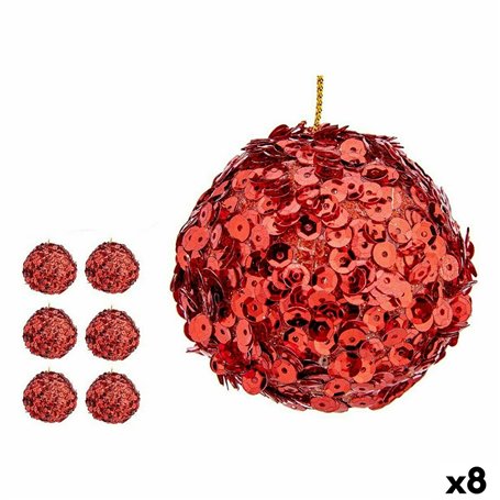 Lot de boules de Noël Paillettes Rouge Plastique 10 x 10 x 10 cm (8 Unités)