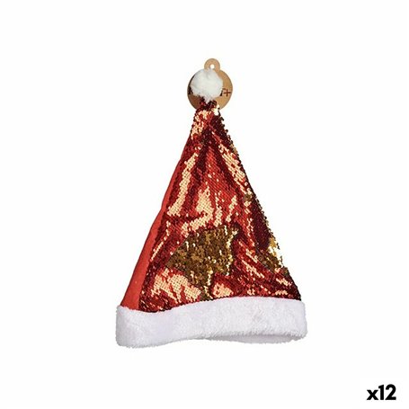 Bonnet de Père Noël Paillettes Rouge Doré 28 x 2 x 39 cm (12 Unités)