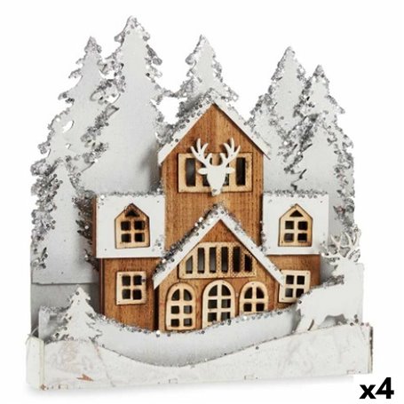 Figurine Décorative Lumière ville Blanc Marron Bois 44 x 43 x 6 cm (4 Unités)