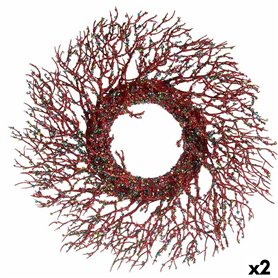 Couronne de Noël Branche Rouge Plastique 50 x 10 x 50 cm (2 Unités)