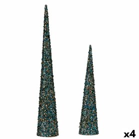 Ensemble de Figurines Cônes Paillettes Bleu Doré Plastique (4 Unités)