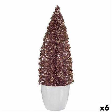 Figurine Décorative Sapin de Noël Rose Doré Plastique 9 x 28 x 9 cm (6 Unités)