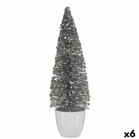 Figurine Décorative Sapin de Noël Blanc Argenté Plastique 10 x 33 x 10 cm (6 Unités)