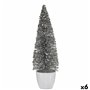 Figurine Décorative Sapin de Noël Blanc Argenté Plastique 10 x 33 x 10 cm (6 Unités)