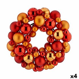 Couronne de Noël Balles Rouge Orange PVC 35 x 10 x 35 cm (4 Unités)