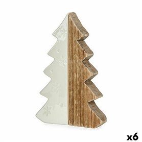 Figurine Décorative Sapin de Noël Blanc Naturel Bois Céramique 3 x 21 x 14 cm (6 Unités)