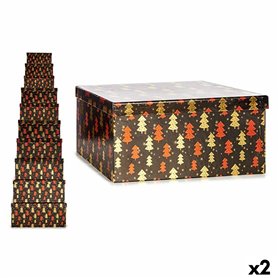 Set de boîtes décoratives Sapin de Noël Noir Rouge Doré Carton (2 Unités)