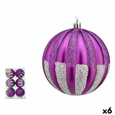 Lot de boules de Noël 10 cm Violet Argenté PVC (6 Unités)