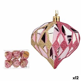 Lot de boules de Noël Diamant Rose Doré Plastique 8 x 9 x 8 cm (12 Unités)