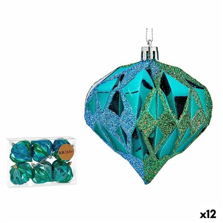 Lot de boules de Noël Diamant Bleu Plastique 8 x 9 x 8 cm (12 Unités)