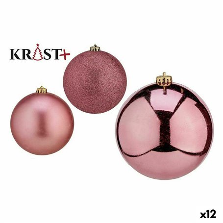 Lot de boules de Noël Rose PVC 10 cm (12 Unités)