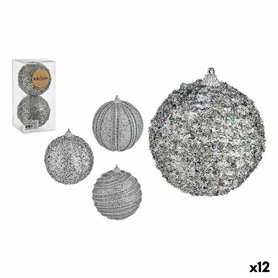 Lot de boules de Noël Avec relief Ø 10 cm Argenté PVC (12 Unités)