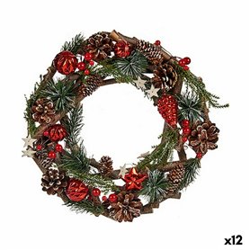 Couronne de Noël Marron Rouge Vert Bois Plastique 30 x 8 x 30 cm (12 Unités)