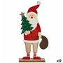 Figurine Décorative Père Noël Blanc Marron Rouge Vert Bois 5 x 30 x 15 cm (12 Unités)