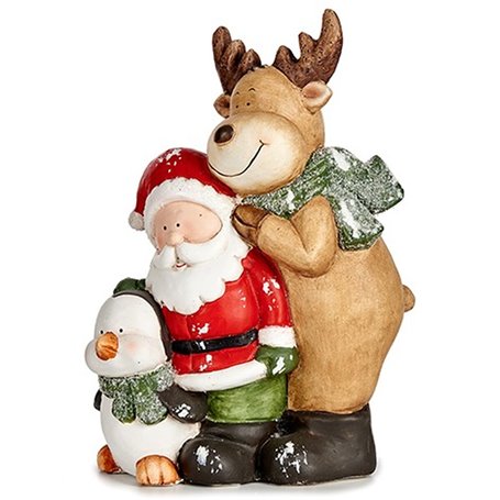 Figurine Décorative Noël Blanc Marron Noir Vert Céramique 14 x 37