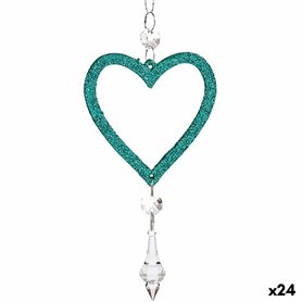 Décorations de Noël Coeur Vert Plastique Paillettes 9 x 16 x 2 cm (24 Unités)