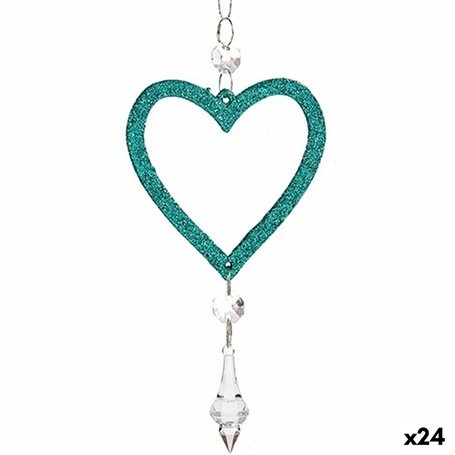 Décorations de Noël Coeur Vert Plastique Paillettes 9 x 16 x 2 cm (24 Unités)