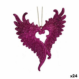 Décorations de Noël Ailes d'ange Fuchsia Plastique Paillettes 12 x 13 x 2