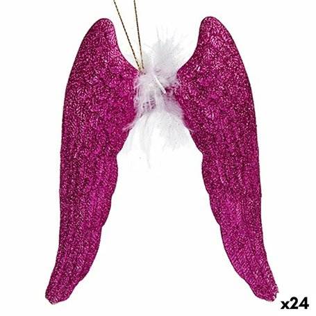 Décorations de Noël Ailes d'ange Fuchsia Plastique Paillettes 12