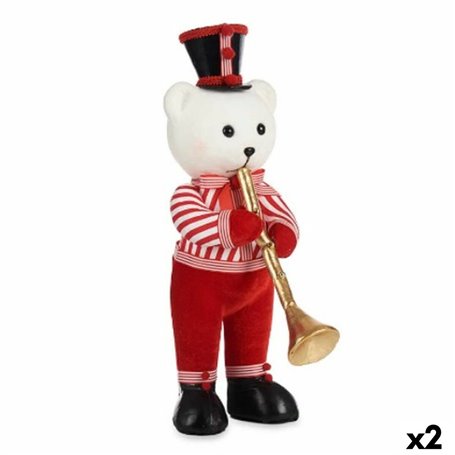 Figurine Décorative Ours Trompette Blanc Noir Rouge polystyrène 15 x 46 x 25 cm (2 Unités)