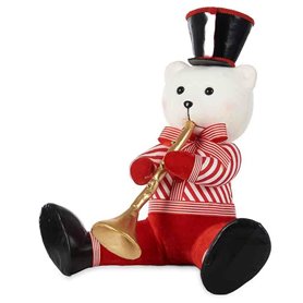 Figurine Décorative Ours Trompette Blanc Noir Rouge polystyrène 45 x 45 x 36 cm