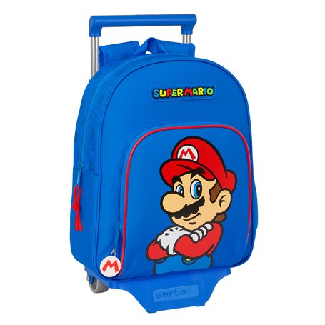 Cartable à roulettes Super Mario Play Bleu Rouge 28 x 34 x 10 cm