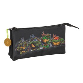 Trousse Fourre-Tout Triple Teenage Mutant Ninja Turtles Noir Gris 22 x 12 x 3 cm