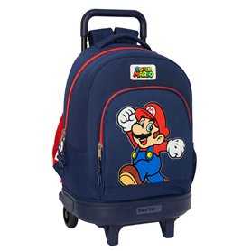 Cartable à roulettes Super Mario World Blue marine 33 x 45 x 22 cm