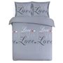 VISION - Parure de lit Love - 100% coton - 1 housse de couette 200 x 200 cm + 2 taies d'oreiller 65 x 65 cm - Gris